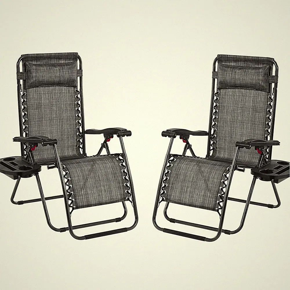 26in Outdoor Zero Gravity Recliners W/ Cupholder Set of 2 Gray