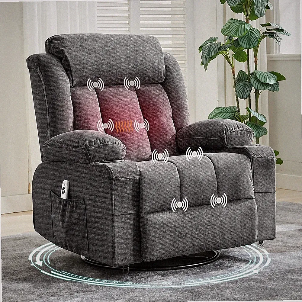 360° Swivel Rocker Recliner Chair w/Heat+Massage, Oversized Lounge Sofa w/USB