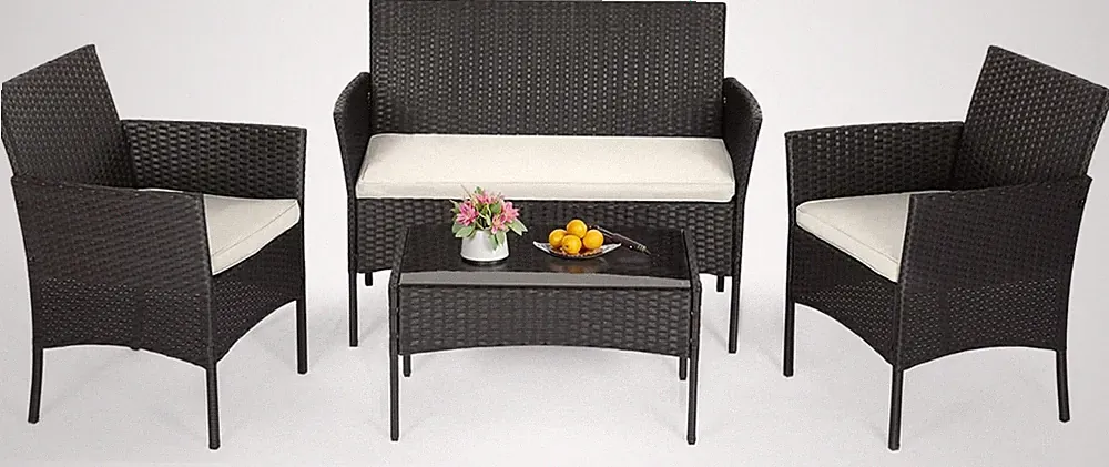 4-Piece Patio Furniture Set | Black | Outdoor Wicker Furniture with Coffee Tab