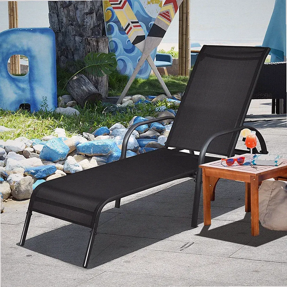 Adjustable Outdoor Lounge Chair - Sturdy Steel Sunbathing Recliner, Black