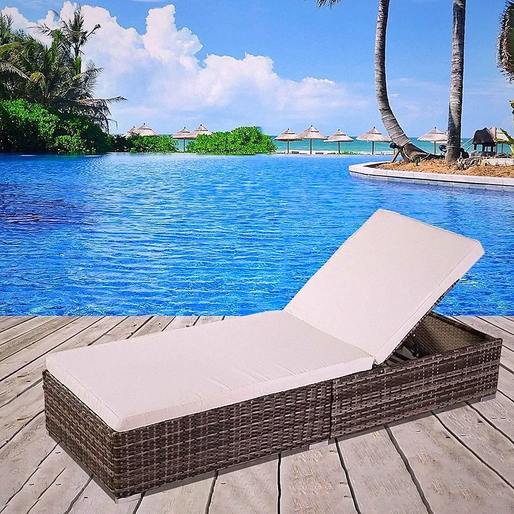 Adjustable Outdoor Rattan Chaise Lounge Chair Patio Wicker Recliner Bench Sofa
