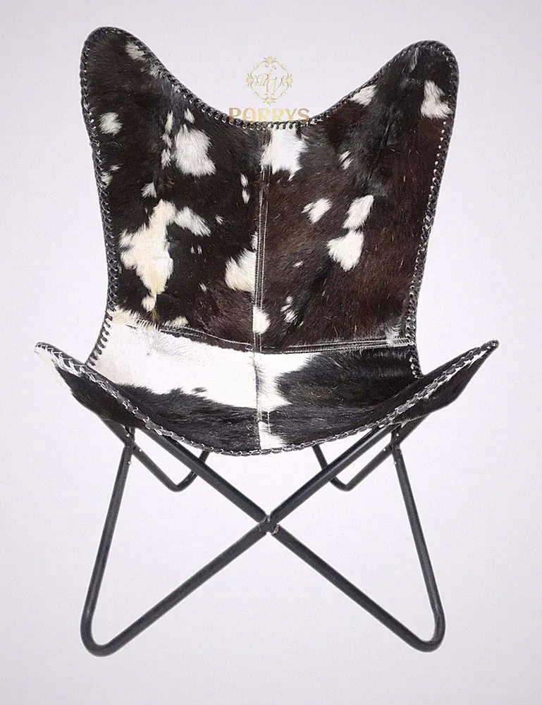 Arm Chair - Butterfly Chair,Black & White Goat Hair Comfortable Chair