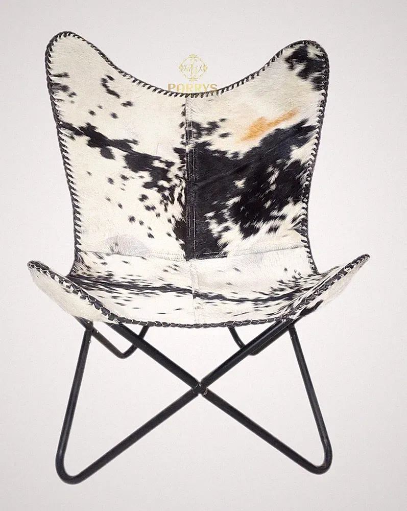 Butterfly Arm Chair - Black & White Goat Hair - Recliner Office Chair PL2-1.72