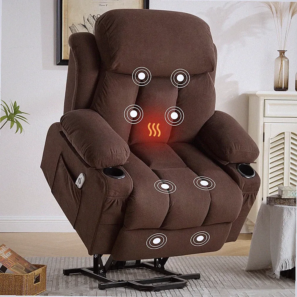 Heated Massage Power Lift Recliner Chair for Elderly with USB & Remote - Brown