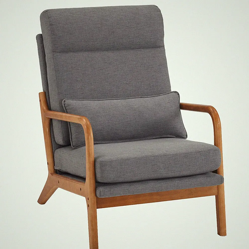High Back Solid Armrest Backrest Iron Frame Linen Indoor Leisure Chair,in stock