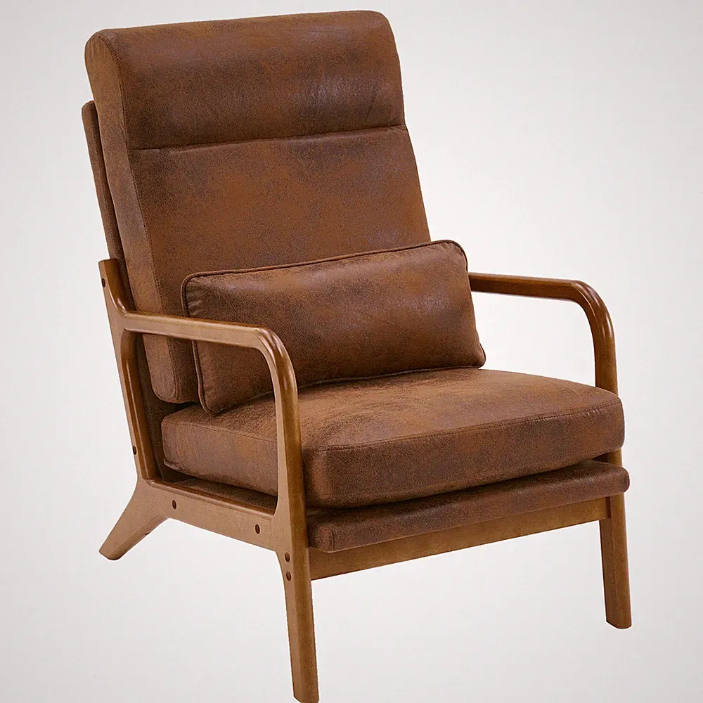 High Back Solid Wood Armrest Backrest Iron Frame Bronzing Cloth Leisure Chair