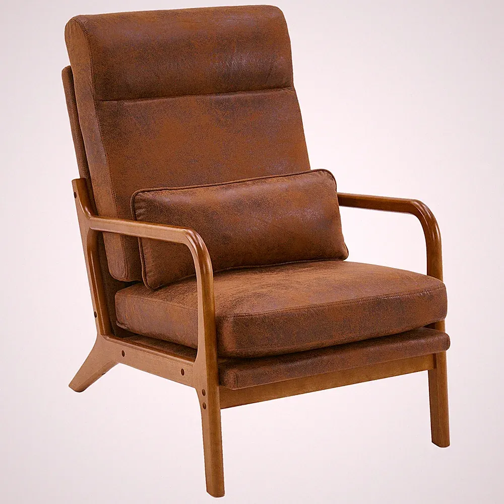 High Back Solid Wood Armrest Backrest Iron Frame Bronzing Cloth Leisure Chair US