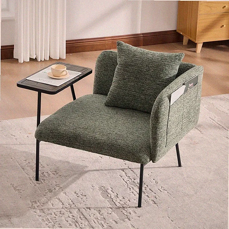 Leisure Lounge Chair with Rotating Small Table and Back Pillow, Modern Accent So