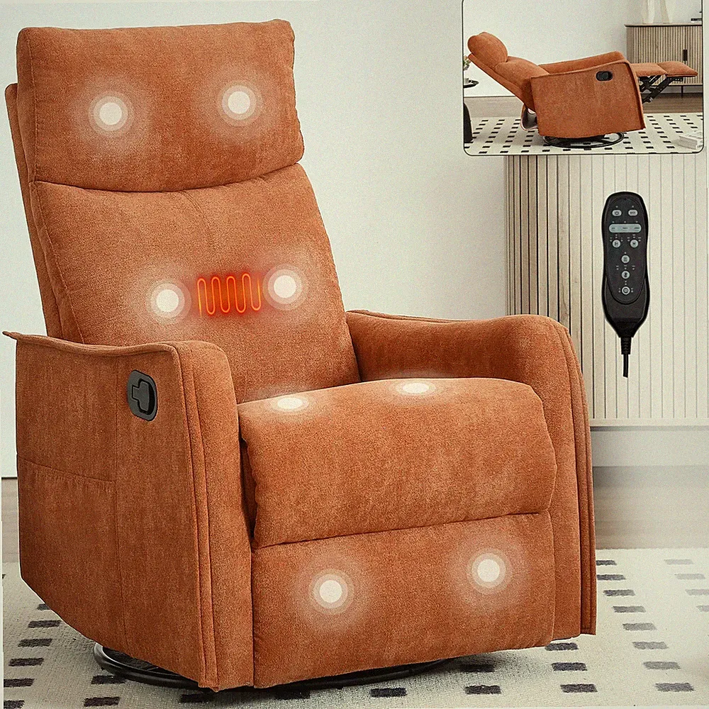 Manual Swivel Rocker Recliner Chair Nursery Glider Rocking Chair Massage Heated