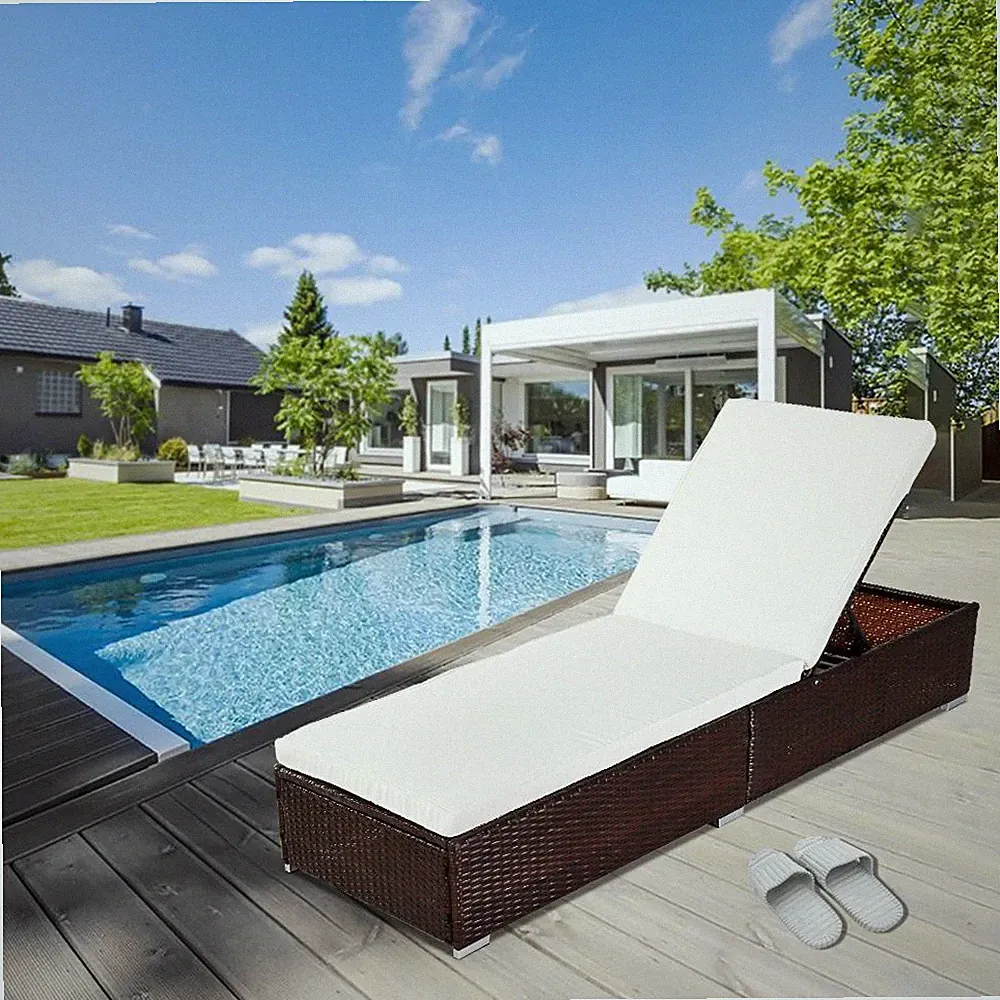 Outdoor Chaise Lounge Chair Patio Wicker Rattan Recliner Chair Bench Sofa Couch