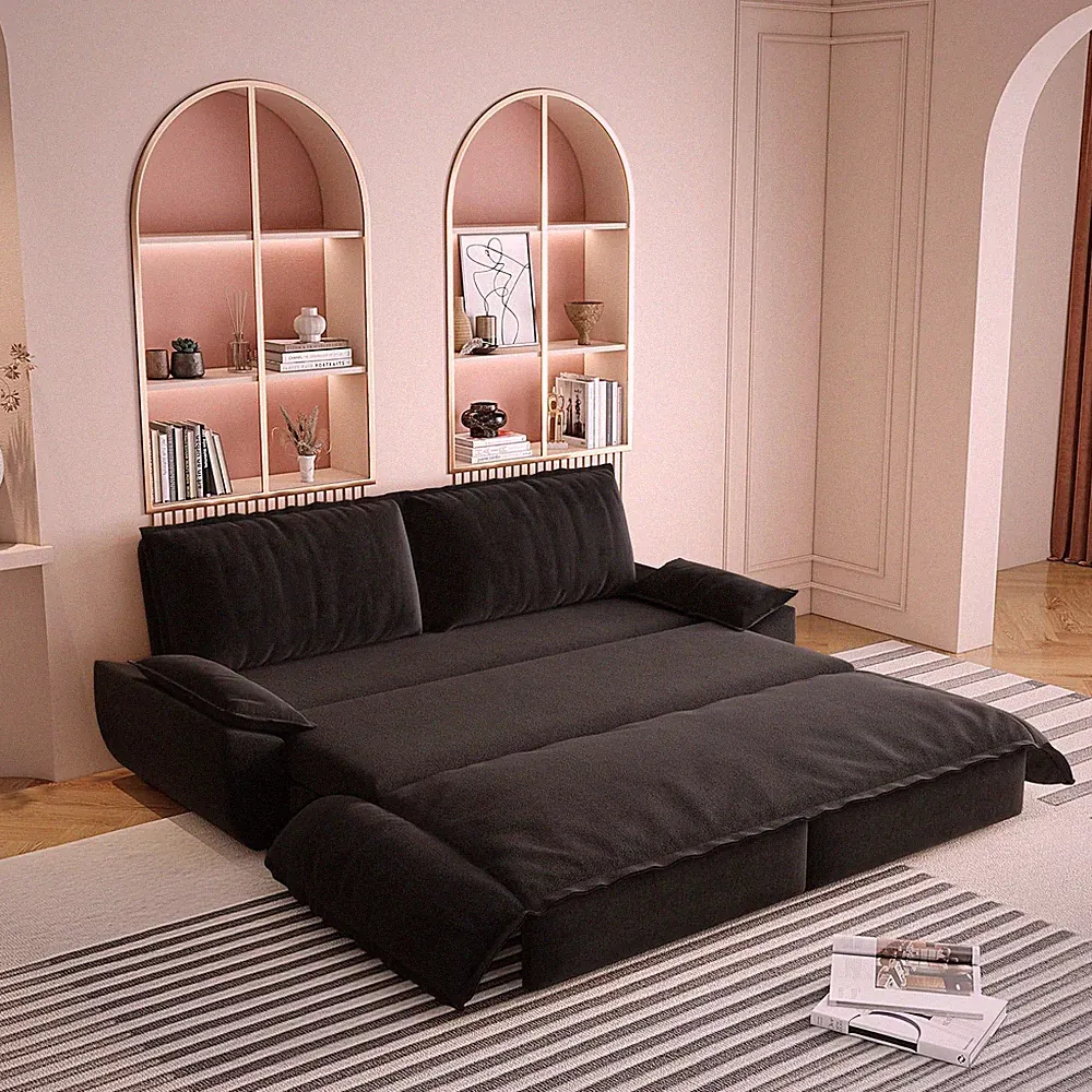Oversized 3-in-1 Convertible Loveseat Sofa Bed with Pillow-Top Armrests