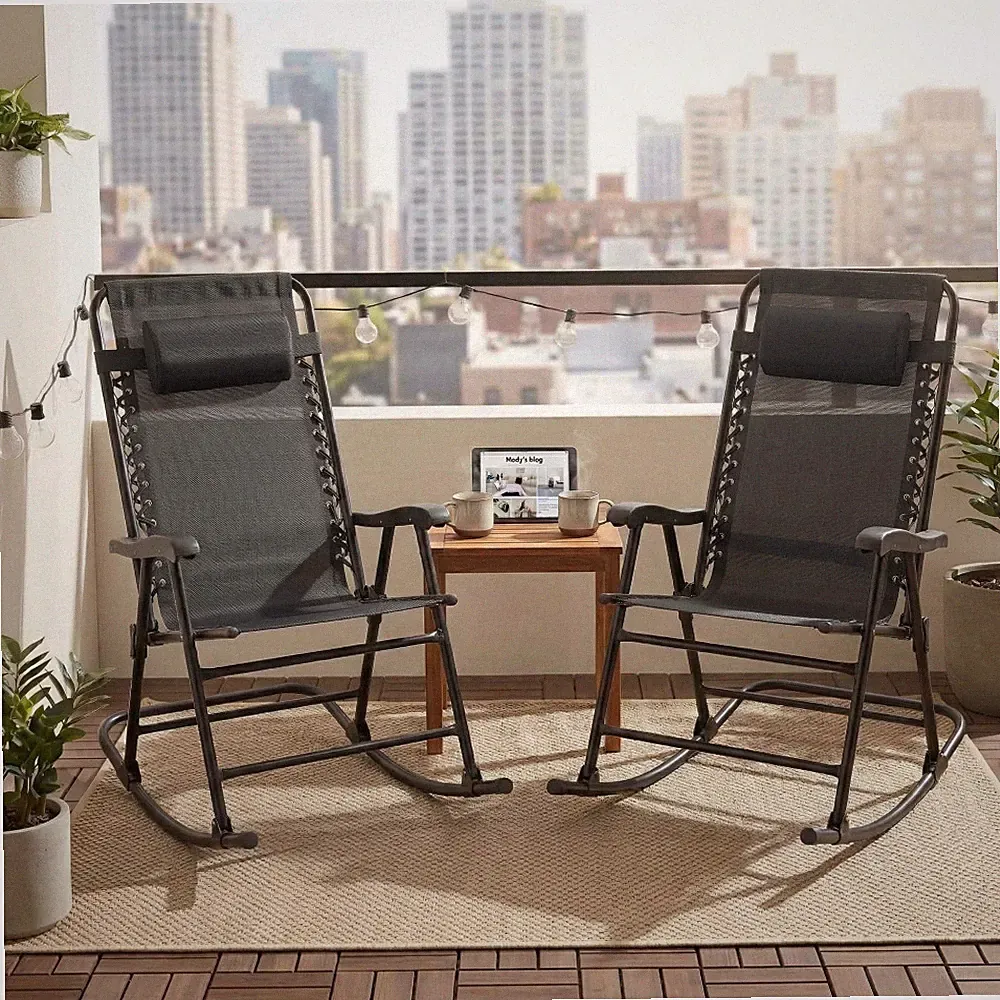 Patio Set of 2 Folding Leisure Rocking Chair Set