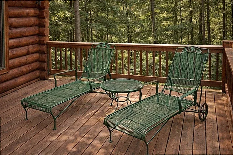 Russell Woodard Wrought Iron Chaise Loungers with Removable Service Table