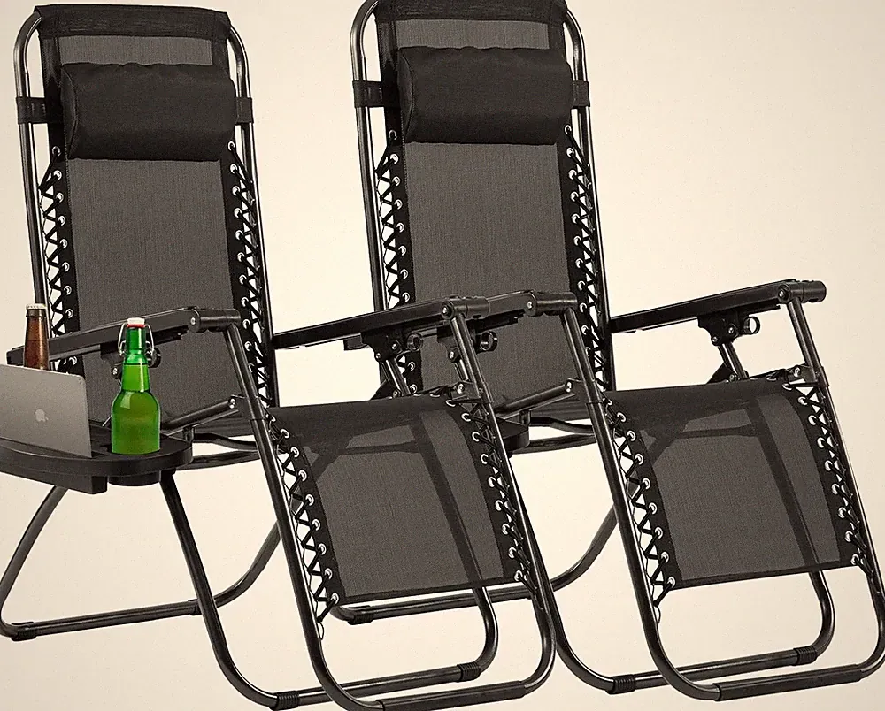 Set of 2 Adjustable Zero Gravity Chair Folding Reclining Lounge Chairs with Pill