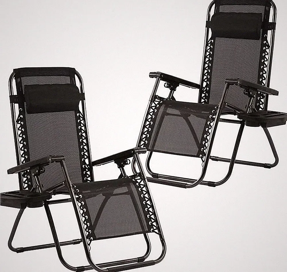 Set of 2 Zero Gravity Lounge Chairs with Cup Holders - Black Outdoor Chairs