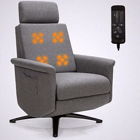 Swivel Massage Recliner Single Sofa with Adjustable Headrest-Gray - Color: Gray