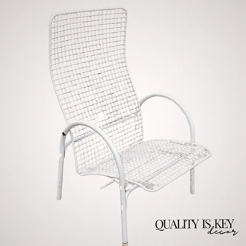 Vintage Mid Century Modern Reclining Wrought Iron Sculptural Patio Lounge Chair