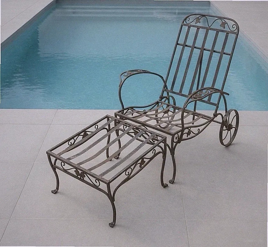 Vintage Salterini Wrought Iron Reclining Garden Patio Chaise Lounge Mt. Vernon
