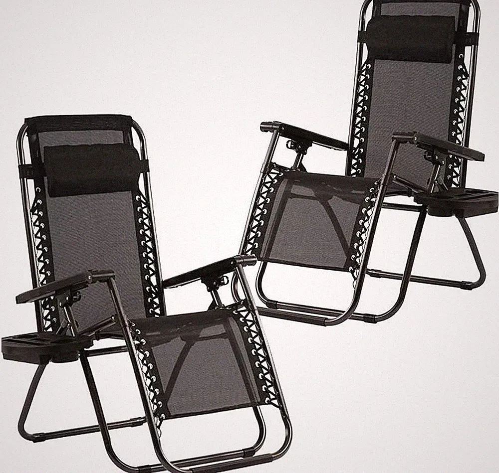 Zero Gravity Chairs Set of 2 Black Lounge Patio Chairs Outdoor Yard Beach with C